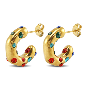 Stainless Steel - Rostfrei Stahl Ohrringe / Ohrstecker Gold-red-blue-green