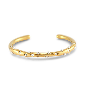 Stainless Steel - Rostfrei Stahl Armb&auml;nder Bangle with Imitation Pearls Gold