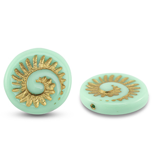 Tschechische Perlen Fossil Shell 18mm Mint green-gold