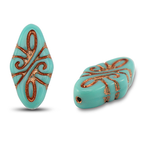 Tschechische Perlen Arabesque 19x9mm Turquoise green-copper