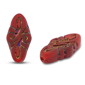 Tschechische Perlen Arabesque 19x9mm Transparent red-blue/gold