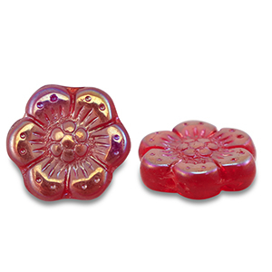 Tschechische Perlen Boho Flower 14mm Transparent red-AB coating
