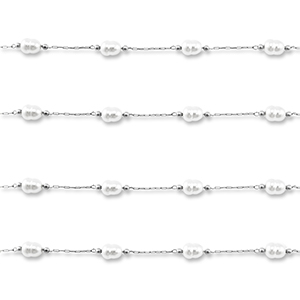 Zubeh&ouml;r aus Stainless Steel - Rostfreiem Stahl Gliederkette with Imitation Pearls Oval Silver-white