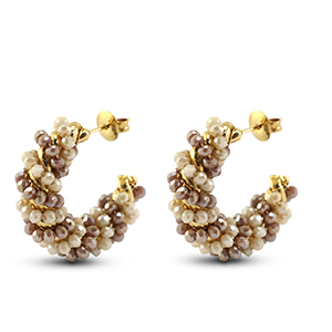 Facetten Perlen Ohrringe Twisted Brown AB-beige AB-gold