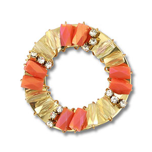 Facetten Anh&auml;nger Round Coral red AB-transparent AB-gold
