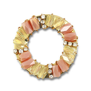 Facetten Anh&auml;nger Round Peach pink AB-transparent AB-gold