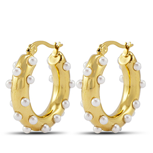 Stainless Steel - Rostfrei Stahl Ohrringe / Creolen with Imitation Pearls Gold