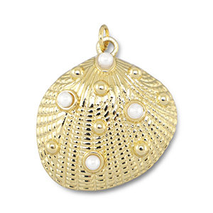 TQ Metall Brass Anh&auml;nger Shell with Pearls Gold-white