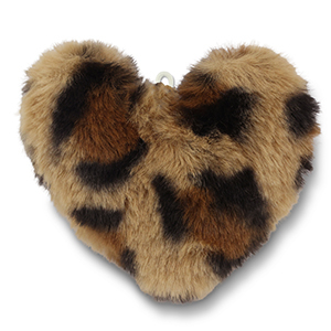 Statement-Anh&auml;nger Pompon Heart Leopard Light brown-brown-black