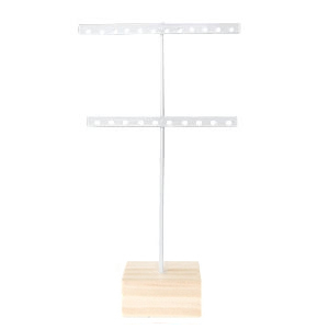 Schmuck Display T-Form Ohrringe mit Holz St&auml;nder Weiss-Holz