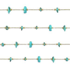 Zubeh&ouml;r aus Stainless Steel - Rostfreiem Stahl Gliederkette Howlit Irregular Gold-turquoise