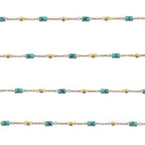 Zubeh&ouml;r aus Stainless Steel - Rostfreiem Stahl Gliederkette Howlit Tube Gold-turquoise