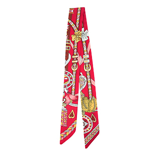 Bandana Schal with Heart/Leather Straps Red-brown-light grey