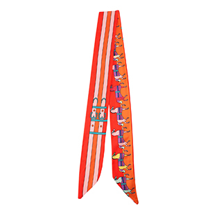 Bandana Schal with Horse/Straight Lines Red-pink-orange