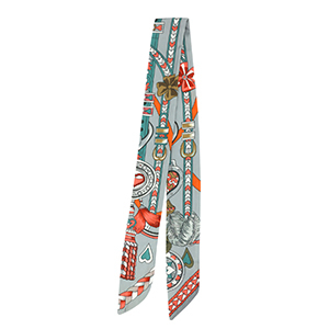 Bandana Schal with Heart/Leather Straps Grey-teal green-light red