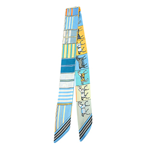 Bandana Schal with Horse/Straight Lines Light blue-beige-yellow
