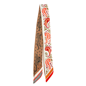 Bandana Schal with Flower/Leopard White-light brown-orange