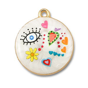 Anh&auml;nger Metall mit Enamel Round White-multicolour-gold