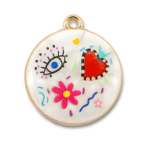 Anh&auml;nger Metall mit Enamel Round White-multicolour-gold