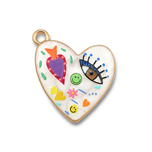 Anh&auml;nger Metall mit Enamel Heart White-multicolour-gold