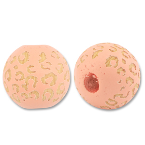 Holz Perlen 16mm Round Pattern Peach pink-natural