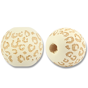 Holz Perlen 16mm Round Pattern Off white-natural