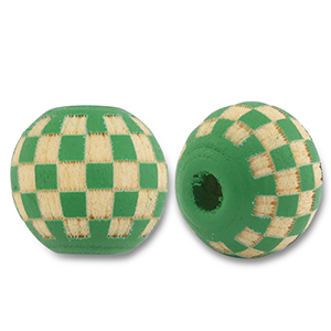 Holz Perlen 10mm Round Pattern Green-natural
