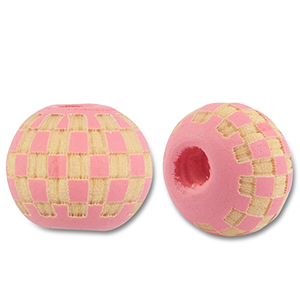 Holz Perlen 10mm Round Pattern Pink-natural