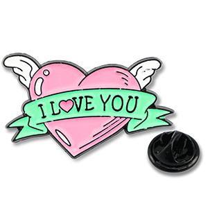 Anstecker Heart with Wings "I love you" Pink-green-white