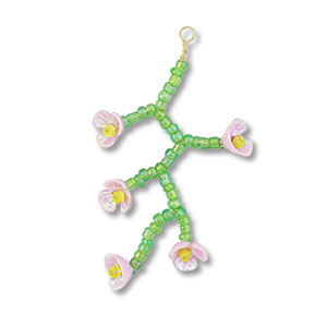 Anh&auml;nger aus Glasperlen Flower Transparent green-light pink AB-yellow