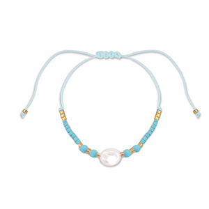 Modische Fusskettchen Gemischte Perlen Light blue-white-gold
