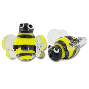 Handbemalt Glasperlen Bee Yellow-black-transparent