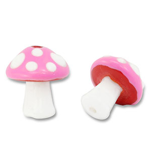 Handbemalt Glasperlen Mushroom Pink-white-red