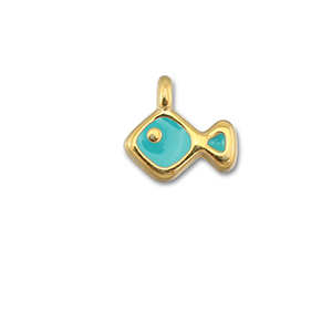 Anh&auml;nger Metall DQ Fish Turquoise blue-Gold (Nickelfrei)