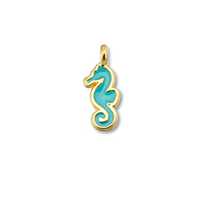 Anh&auml;nger Metall DQ Seahorse Turquoise blue-Gold (Nickelfrei)