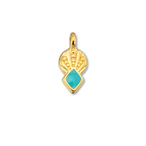 Anh&auml;nger Metall DQ Rhombus Turquoise blue-Gold (Nickelfrei)