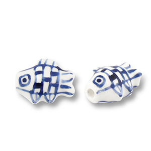 Keramik Perlen Fish White-Delft blue