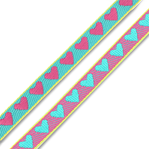 BY31&reg; Schmucktextband Hearts Turquoise green-fuchsia-yellow