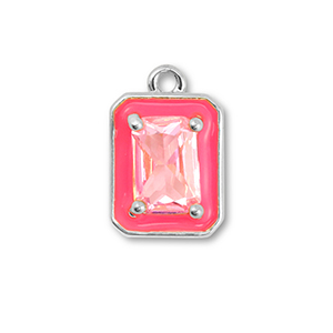 TQ Metall Brass Anh&auml;nger Rectangle Silver-neon pink-light pink