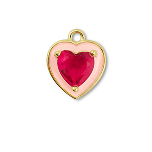 TQ Metall Brass Anh&auml;nger Heart Gold-cream pink-berry wine red