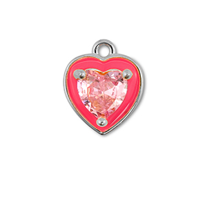 TQ Metall Brass Anh&auml;nger Heart Silver-neon pink-light pink