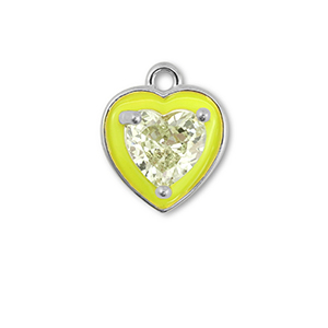 TQ Metall Brass Anh&auml;nger Heart Silver-neon yellow-light yellow