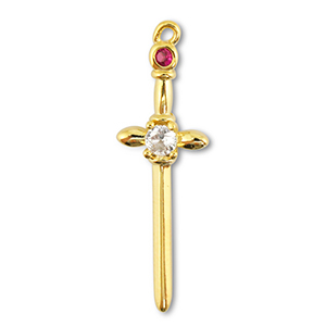 TQ Metall Brass Anh&auml;nger Sword Gold-crystal-berry wine red