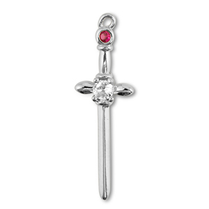 TQ Metall Brass Anh&auml;nger Sword Silver-crystal-berry wine red