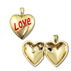Eco-brass&reg; nachhaltiges Messing Medaillon Heart Gold-red