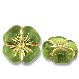 Perlen Acryl Flower Olive green-gold