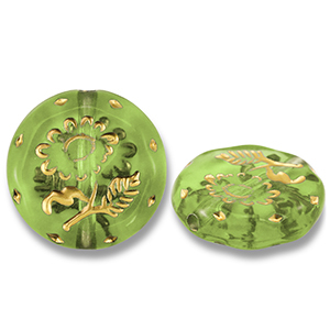 Perlen Acryl Round with Flower Olive green-gold