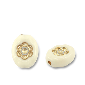 Perlen Acryl Oval with Flower Off white-gold