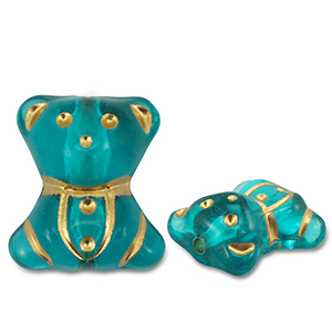 Perlen Acryl Bear Teal blue-gold