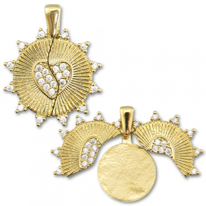 Eco-brass&reg; nachhaltiges Messing Medaillon Zirkonia Round with Heart / Round Gold